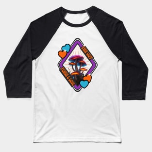 Far Out Peace & Love Groovy Psychedelic Purple Mushrooms Baseball T-Shirt